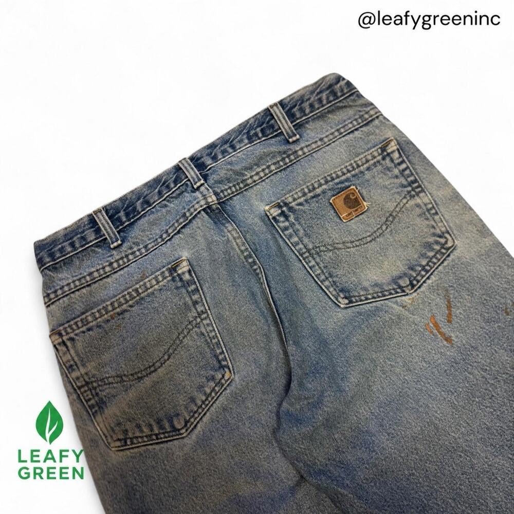 Carhartt B17 Blue Baggy Whisker Honeycomb Denim Work Jeans us sz 32x28 - Picture 4 of 8